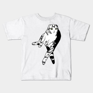 Scottish Fold Cat Sitting Black, White and Grey Design Kids T-Shirt